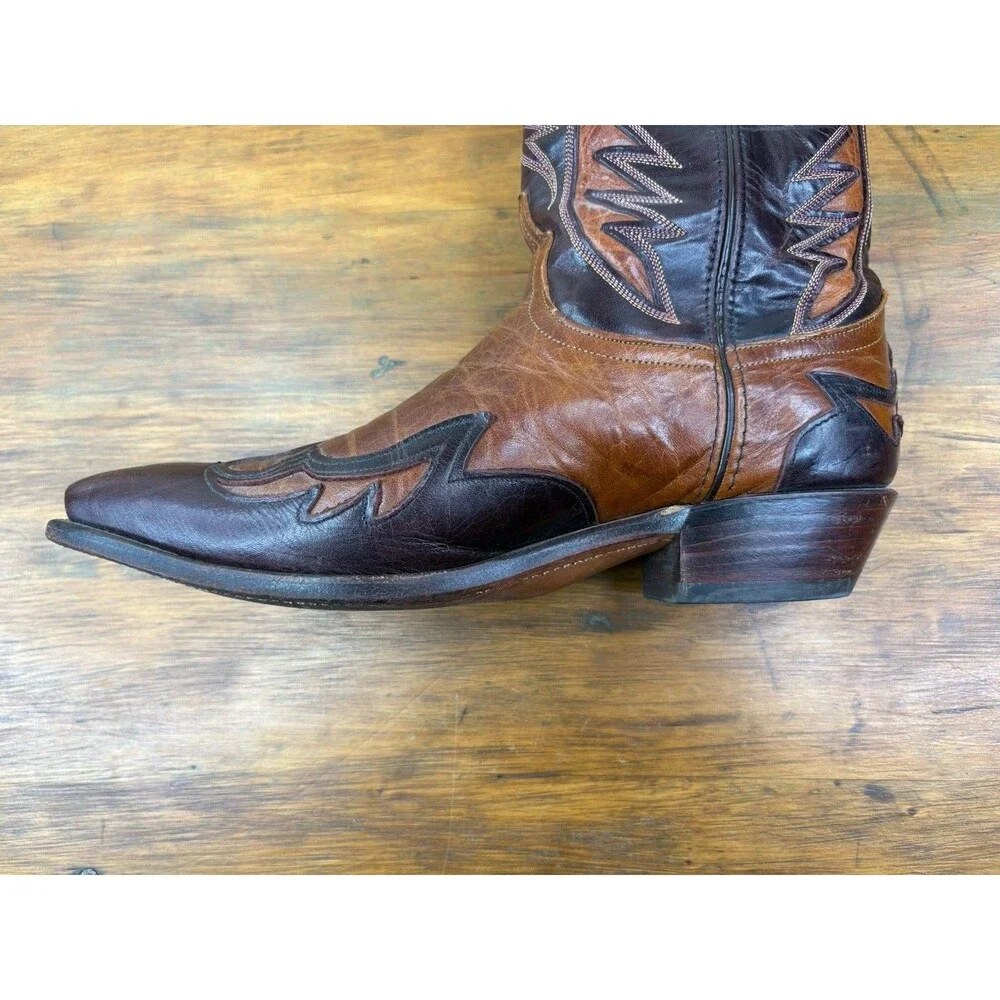 Vtg. Code West Two Tone Leather Flame Inlay Cowboy Boots Mens 10 M USA Western